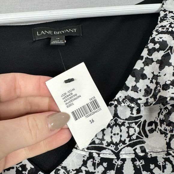 Lane Bryant Womens Top 16 Black Floral Blouse Tiered Flutter Sleeve Feminine - Picture 15 of 15